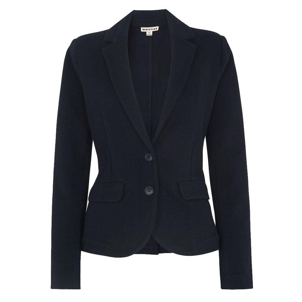 Whistles Navy Slim Fit Cotton Jersey Jacket